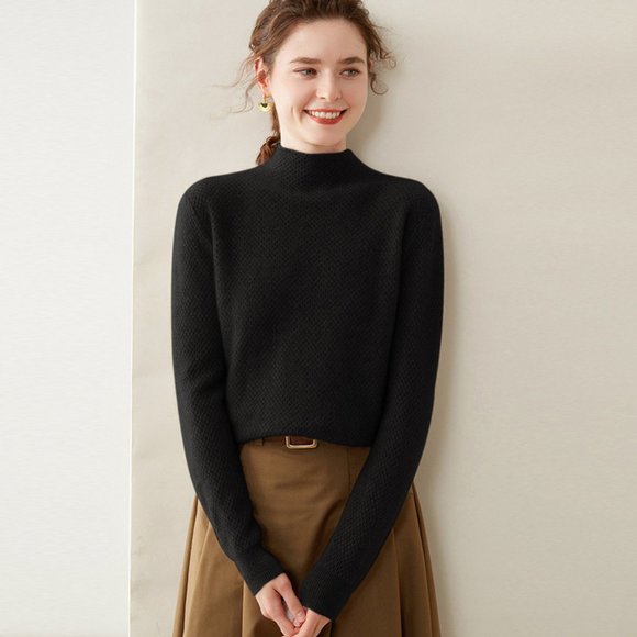 Light Luxury - Women's Half Turtleneck Cashmere Sweater - Picture 4 of 10